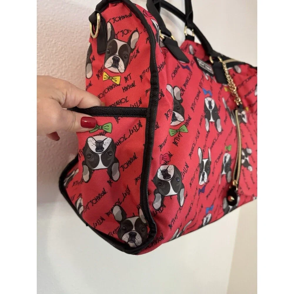 BETSEY JOHNSON Bag Iconic Bulldog Large Duffle +Card/Coin  Wallet Pink EUC
